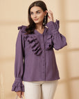 Purple Women Opaque Casual Buttoned Top