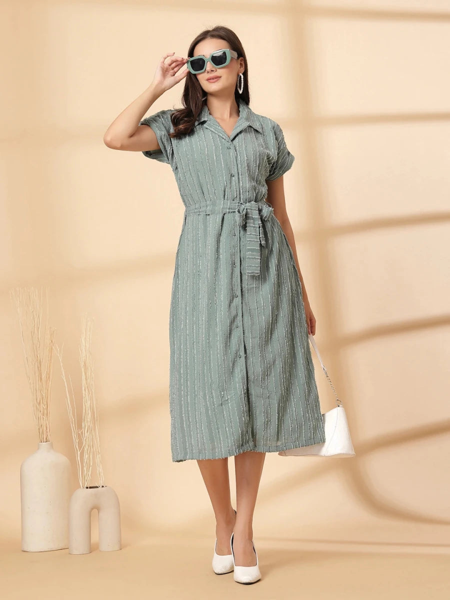 Sea Green Fit &amp; Flare Midi Dress