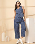 Blue Pure Cotton Top With Trouser Co-Ords