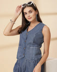 Blue Pure Cotton Top With Trouser Co-Ords