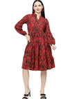 Print Puff Sleeve Fit & Flare Dress