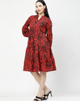 Print Puff Sleeve Fit & Flare Dress