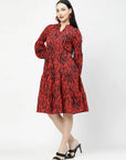 Print Puff Sleeve Fit & Flare Dress