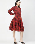 Print Puff Sleeve Fit & Flare Dress