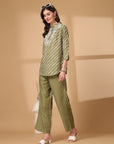 Embroidered Pure Cotton Top With Trouser Co-Ords