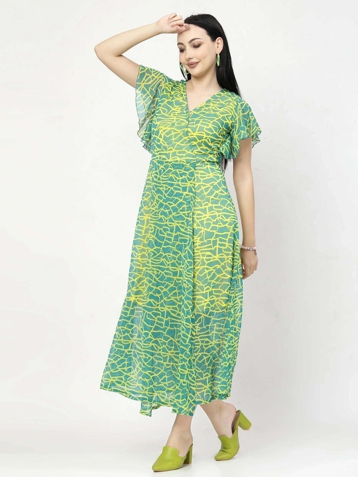 Green abstract print Print Dress