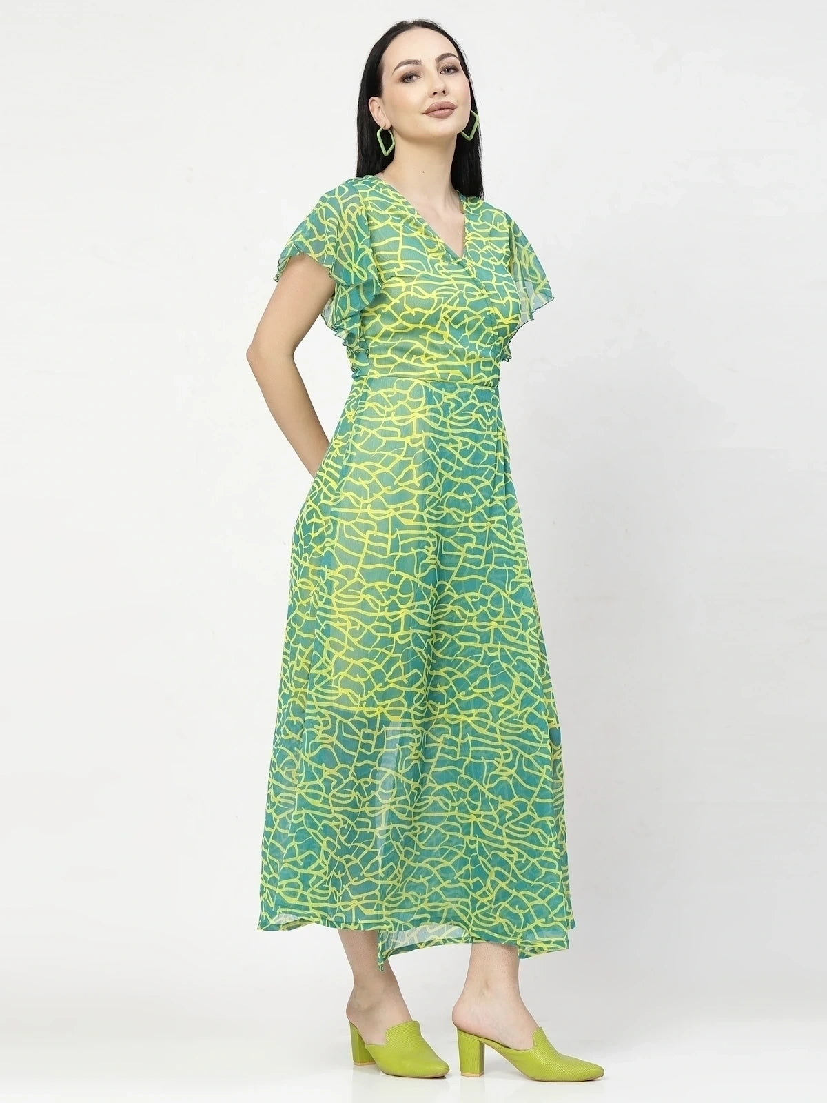 Green abstract print Print Dress