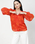 Women Floral Opaque Printed Casual Buttoned Top