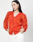 Women Floral Opaque Printed Casual Buttoned Top