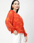Women Floral Opaque Printed Casual Buttoned Top