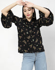 Black Floral Opaque Printed Casual Shirt