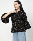 Black Floral Opaque Printed Casual Shirt