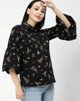 Black Floral Opaque Printed Casual Shirt