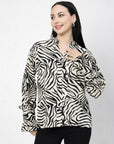 Animal Print Mandarin Collar Shirt Style Top