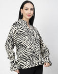 Animal Print Mandarin Collar Shirt Style Top