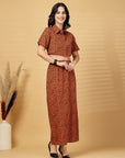Rust Printed Top With Skirt Co-Ords