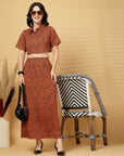 Rust Printed Top With Skirt Co-Ords