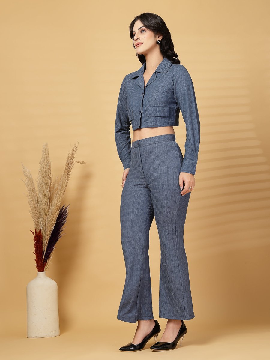 Blue Solid Top With Trouser Co-Ords Set