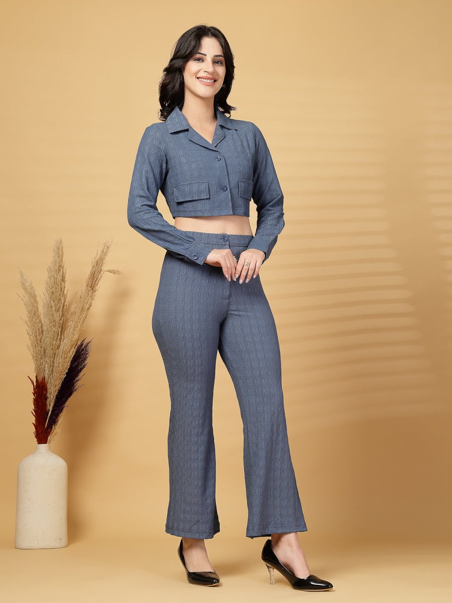 Blue Solid Top With Trouser Co-Ords Set