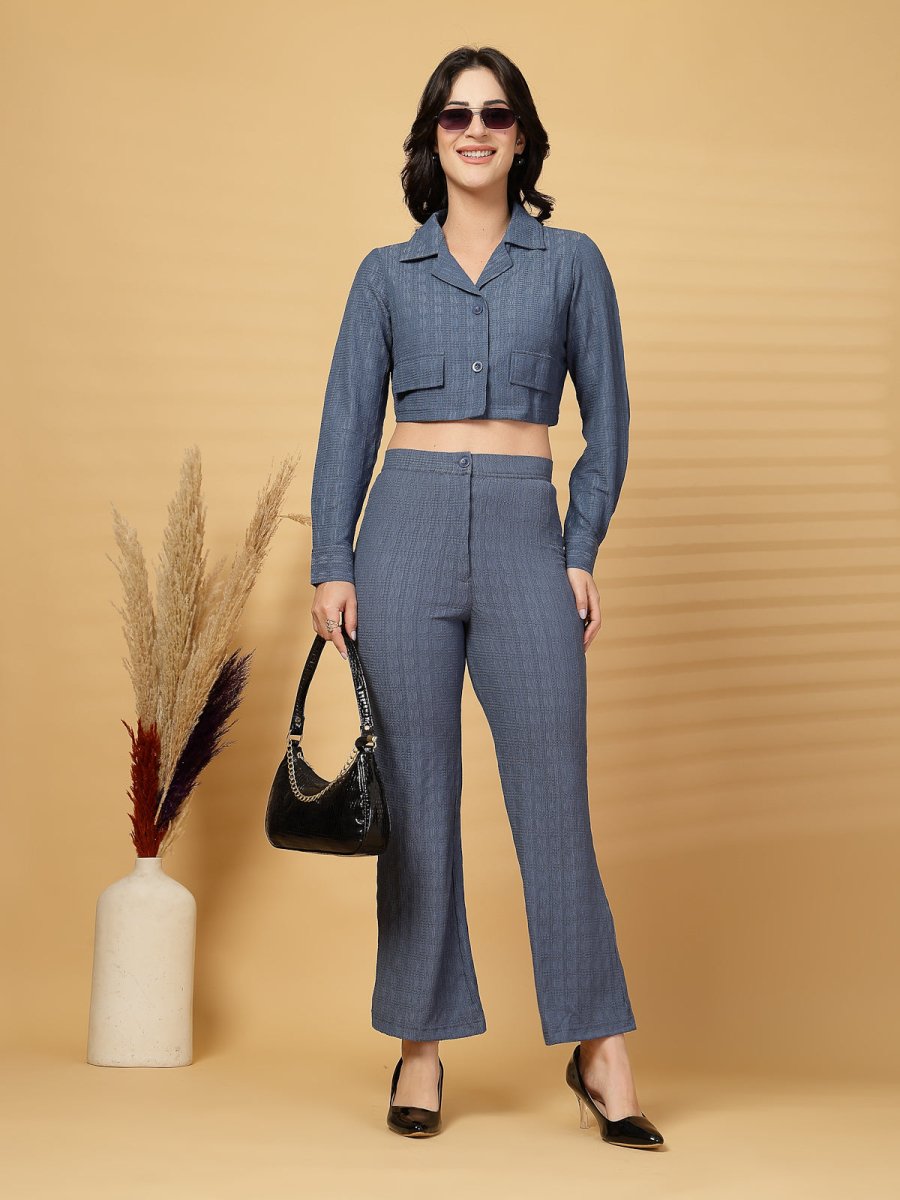 Blue Solid Top With Trouser Co-Ords Set