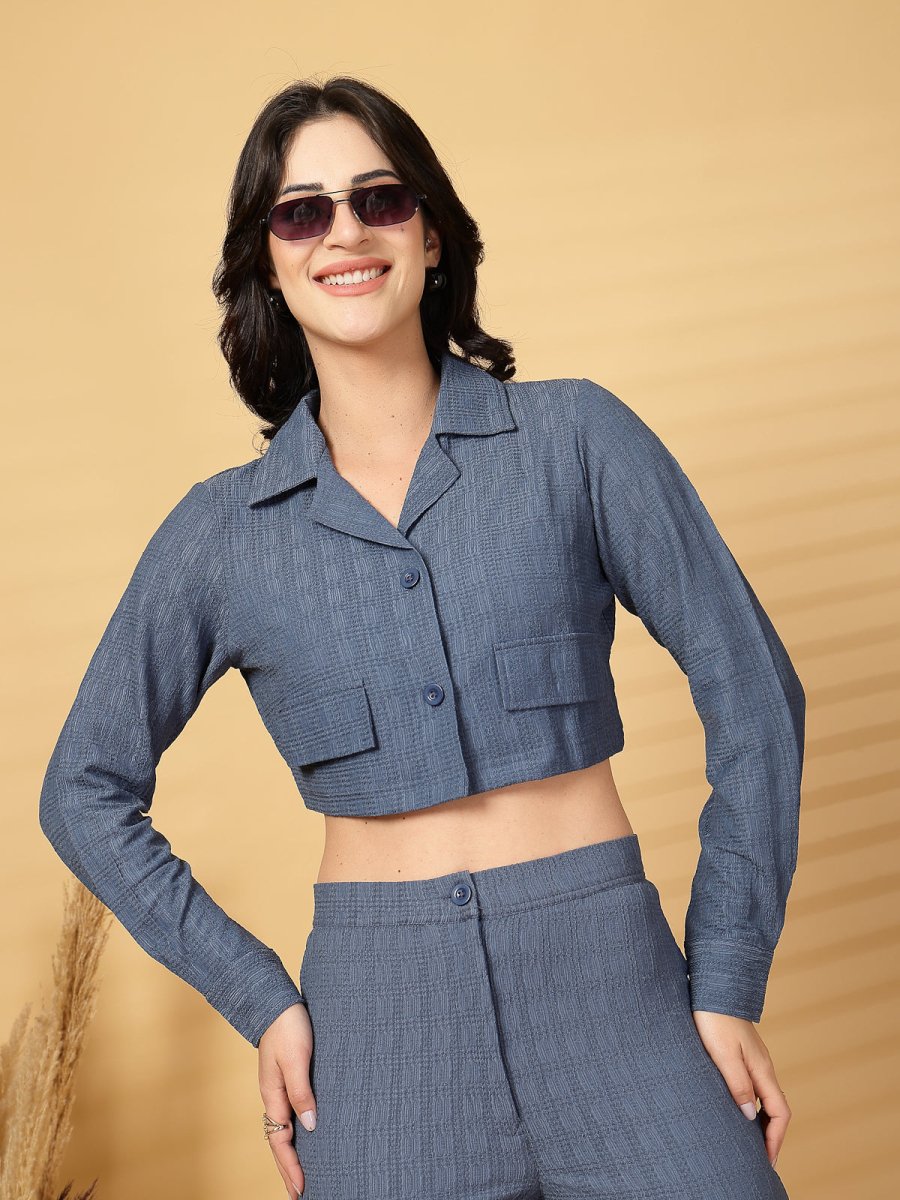 Blue Solid Top With Trouser Co-Ords Set