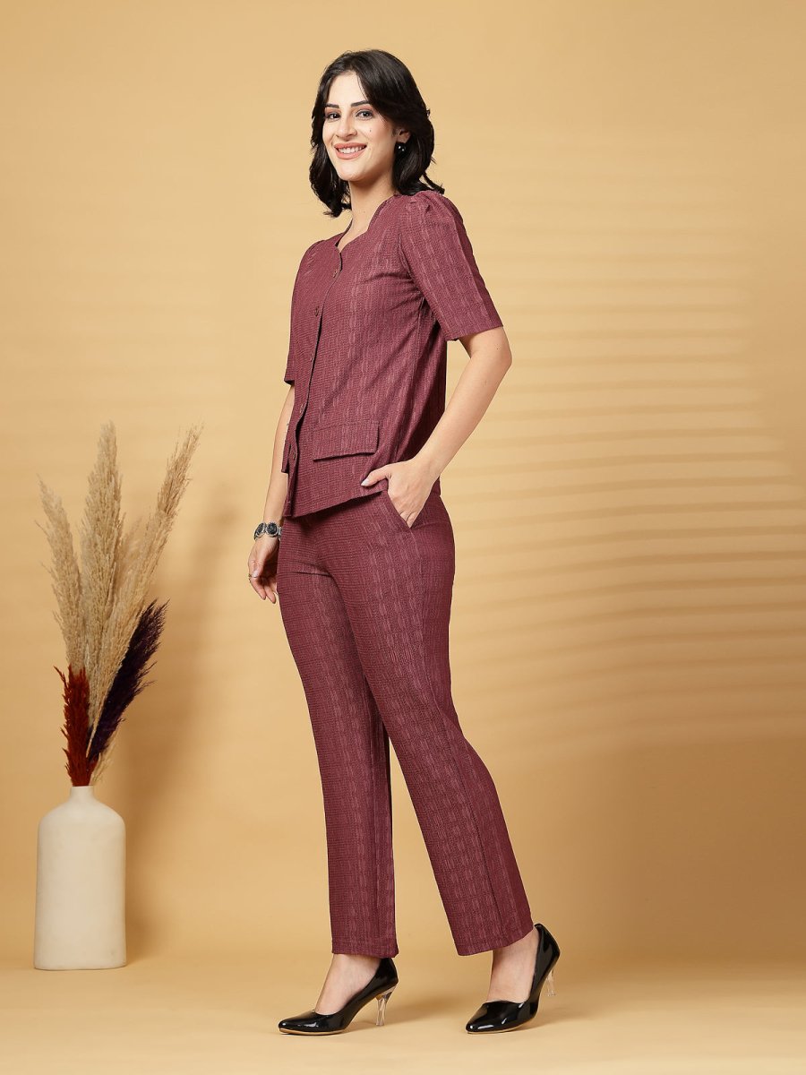 Rust Solid Shirt With Trouser Co-Ords Set