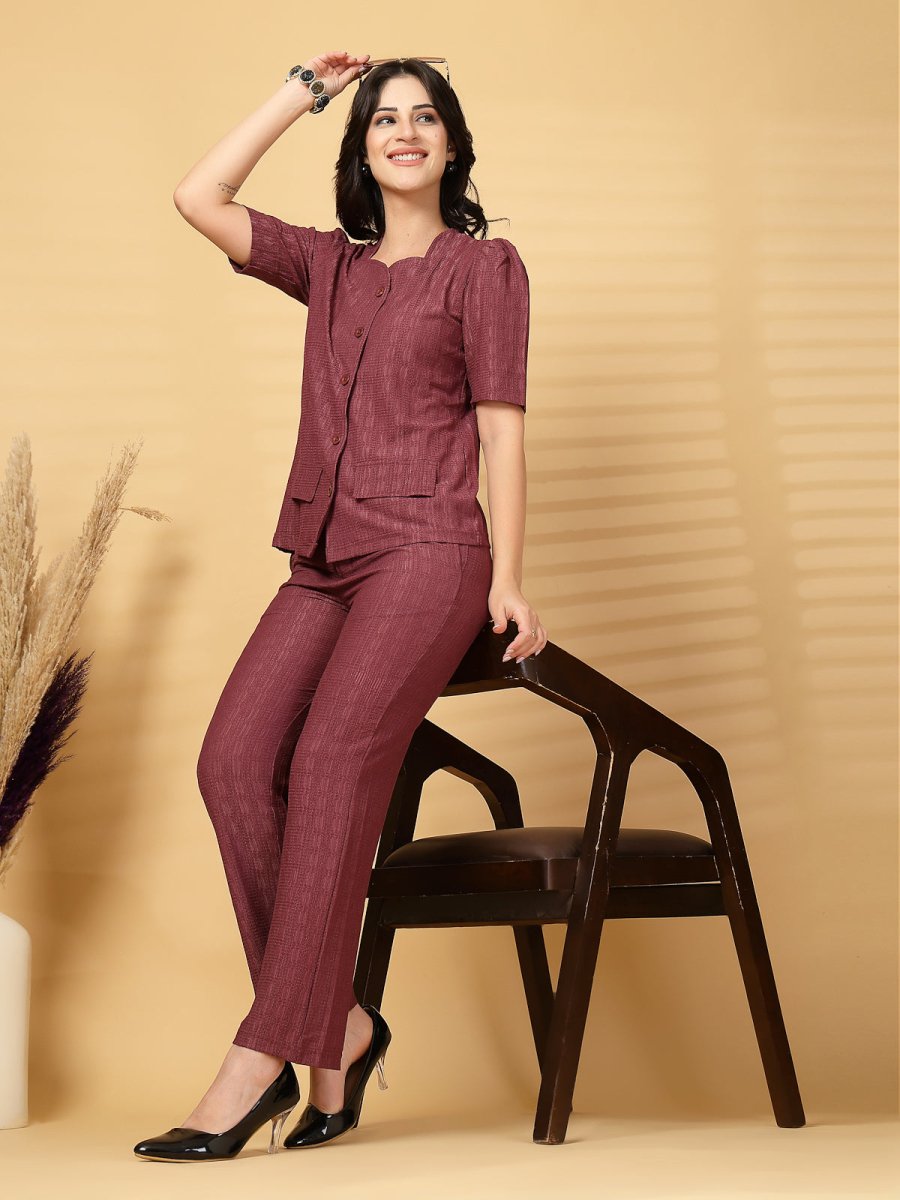 Rust Solid Shirt With Trouser Co-Ords Set