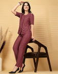 Rust Solid Shirt With Trouser Co-Ords Set
