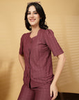 Rust Solid Shirt With Trouser Co-Ords Set
