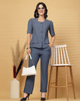 Blue Solid Shirt With Trouser Co-Ords Set