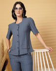 Blue Solid Shirt With Trouser Co-Ords Set