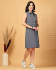 Grey Solid Shirt Collar Dress