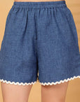 Navy Blue Solid Cotton Shirt With Shorts Co-Ords Set