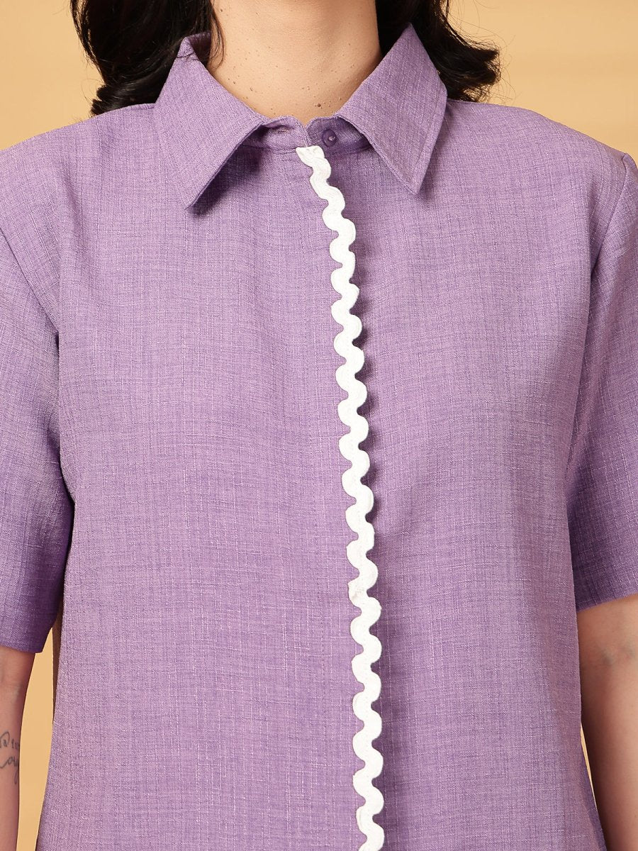 Purple Solid Cotton Shirt With Sord Co-Ords