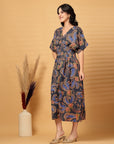 Navy Blue Printed flare Dress