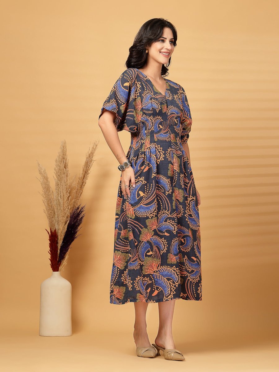 Navy Blue Printed flare Dress