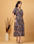 Navy Blue Printed flare Dress