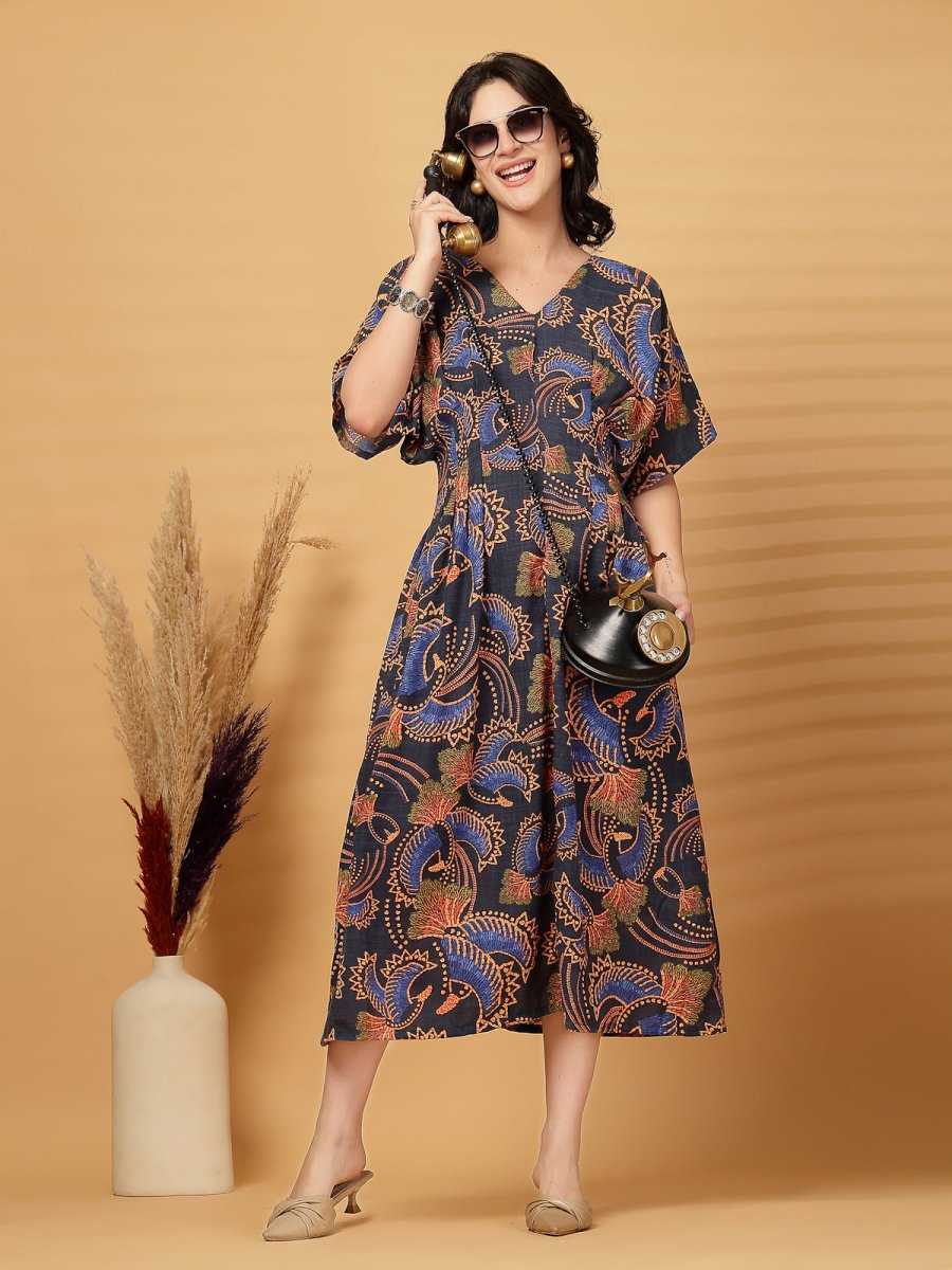 Navy Blue Printed flare Dress