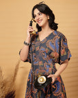 Navy Blue Printed flare Dress