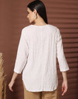 White Solid V-Neck Regular Top