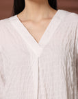 White Solid V-Neck Regular Top