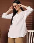 White Solid V-Neck Regular Top