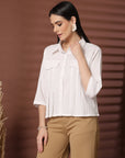 White Solid Casual Top