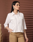 White Solid Casual Top