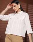 White Solid Casual Top