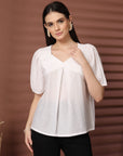 White Solid Regular Layered Top