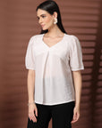 White Solid Regular Layered Top