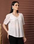 White Solid Regular Layered Top