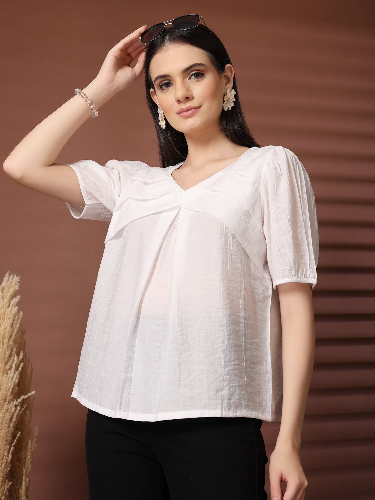 White Solid Regular Layered Top