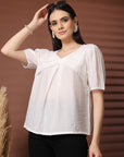 White Solid Regular Layered Top